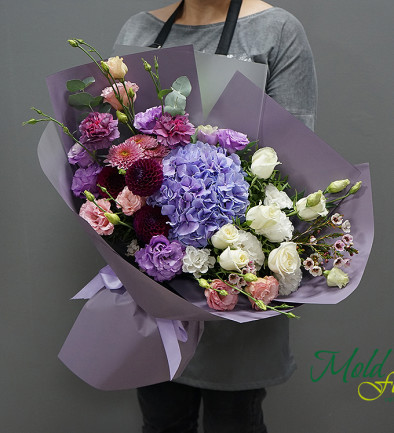 Buchet cu hortensie mov si crizanteme foto 394x433